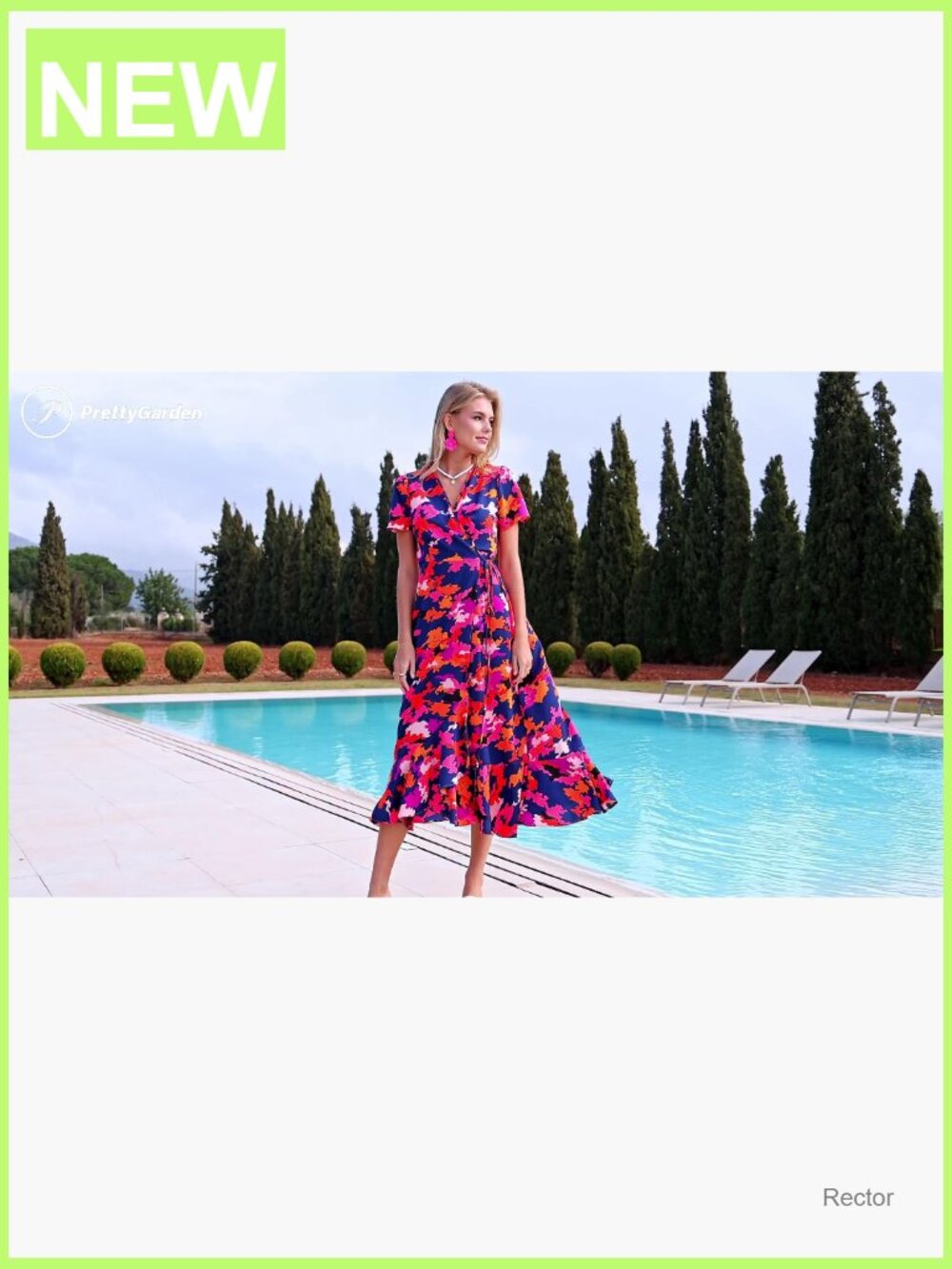 Boho Floral Maxi Dress Short Sleeve Wrap V Neck Long Flowy Beach Vacation - Picture 7 of 7